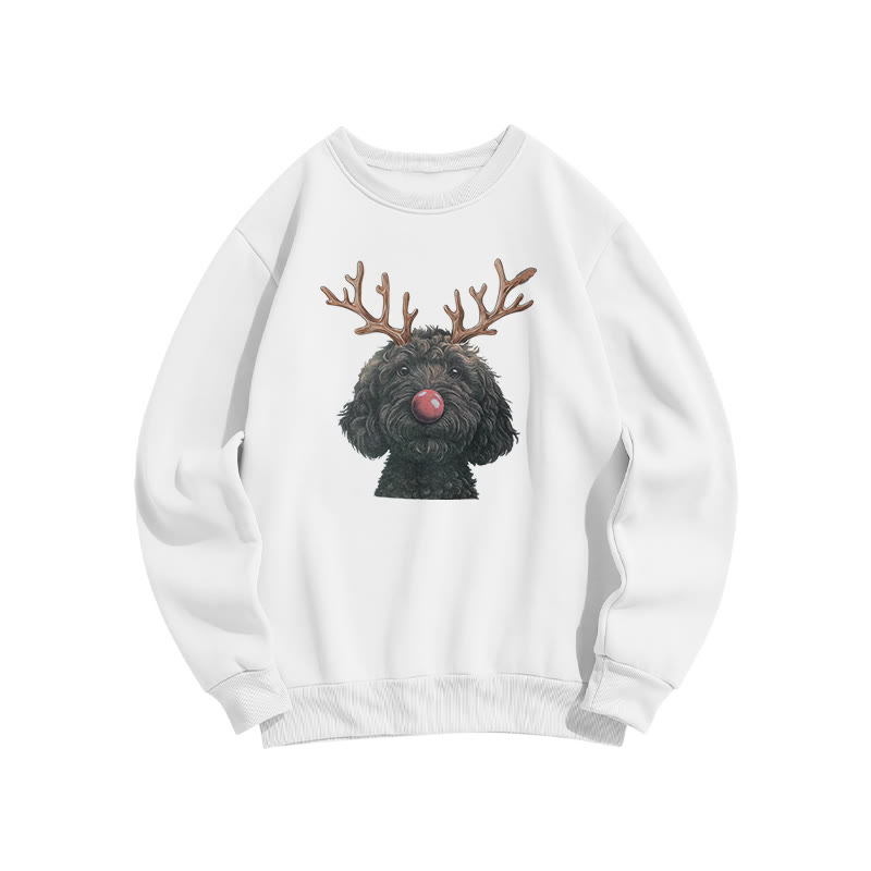 Black Poodle With Deer Antlers Print Sweatshirt - White - US16-18(2XL) - image 3