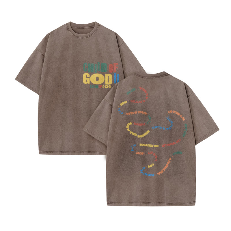 Child Of God Colorful Print Acid Washed T-shirt - Coffee - US20-22(3XL) - image 10