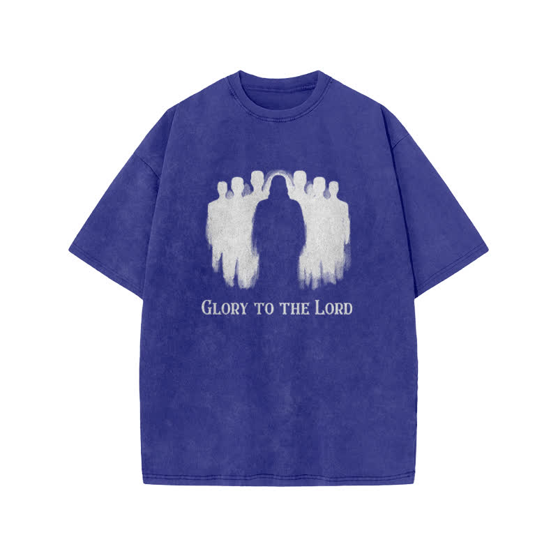 Unisex Glory To The Lord Print Acid Washed T-shirt - Blue - US20-22(3XL) - image 8