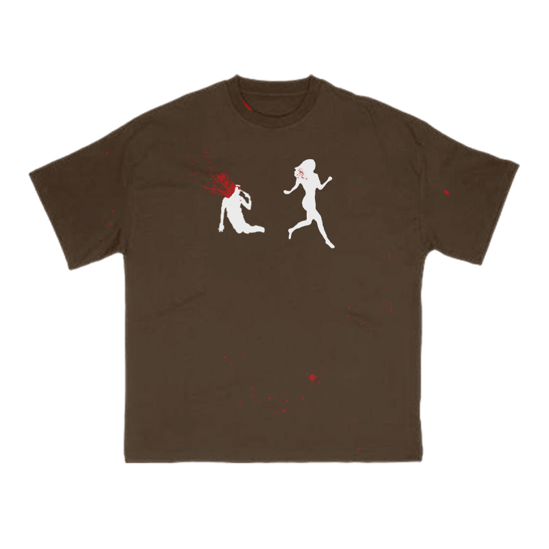 “Run Away”Girl Graphic Print T-shirt - Coffee - 8XL - image 5