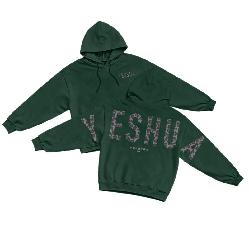 Leopard Design Yeshua Hebrews 13:8 Print Hoodie - Dark Green - US16-18(2XL) - image 8