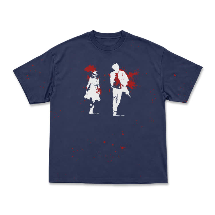 Dramatic Black Red Splash Graphic Print T-Shirt - Navy Blue - 8XL - image 3