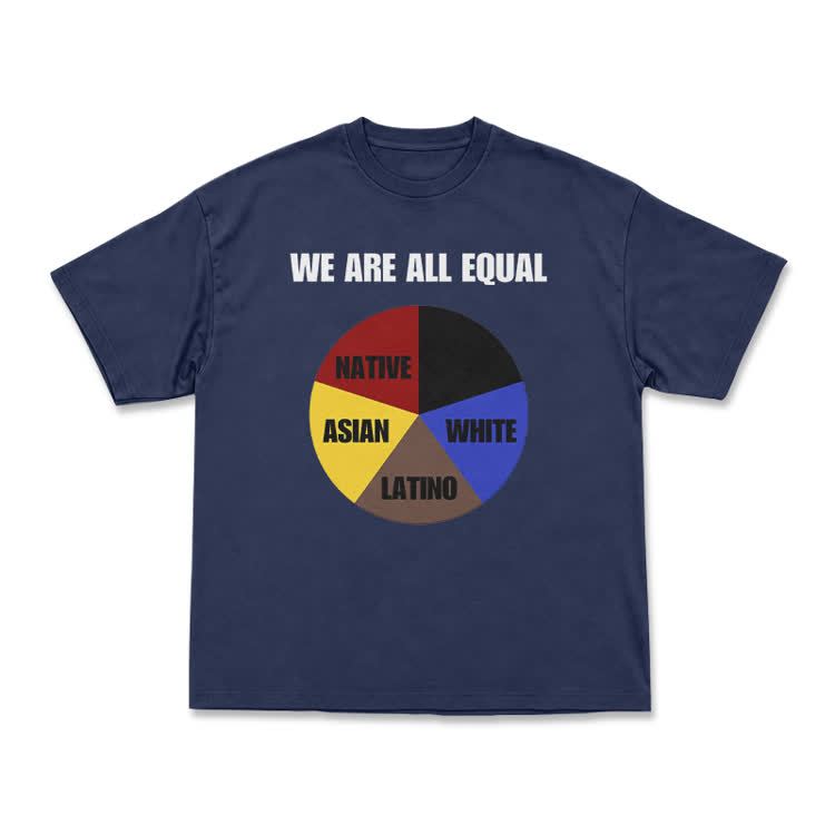 Casual We Are All Equal Graphic Crew Neck T Shirt - Navy Blue - US16-18(2XL) - image 5