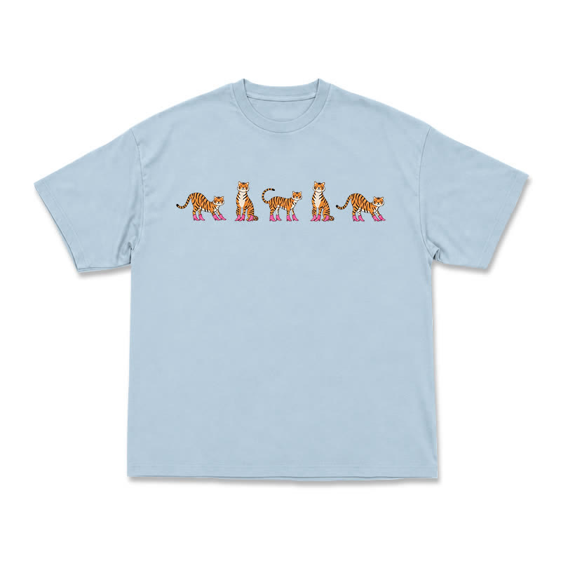 Lavender Mini Tiger Print Relaxed Fit Short Sleeve T-Shirt - Light Blue - US16-18(2XL) - image 10