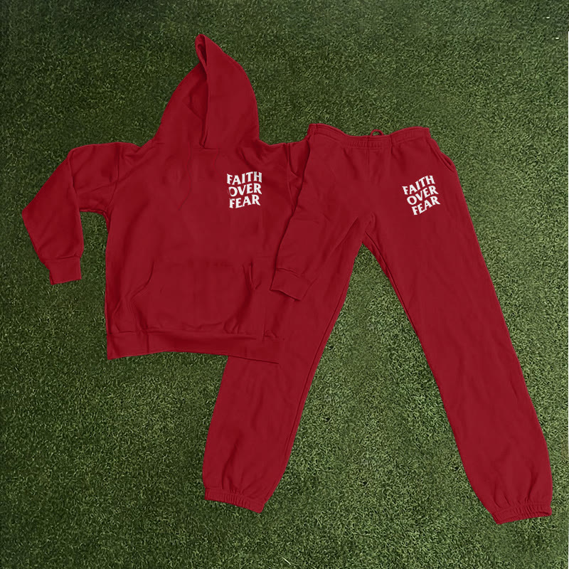 Faith Over Fear Print Causal Hoodie Set - image 8