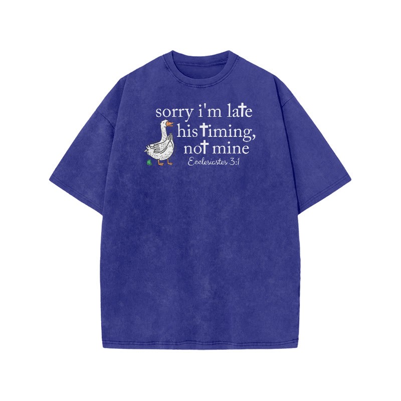 Unisex Sorry I'm Late, His Timing, Not Mine Ecclesiastes 3:1 Print Acid Washed T-shirt - Blue - US20-22(3XL) - image 6