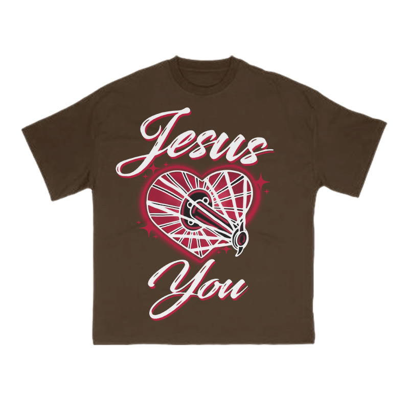 Jesus Loves You Creative Print T-shirt - Coffee - US16-18(2XL) - image 6