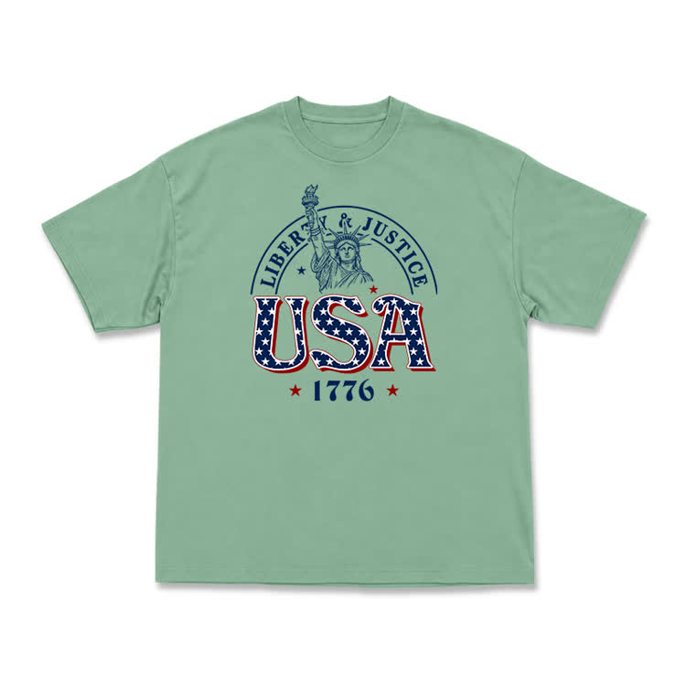 Liberty and Justice USA 1776 Patriotic Graphic T-Shirt - Light Green - US16-18(2XL) - image 5