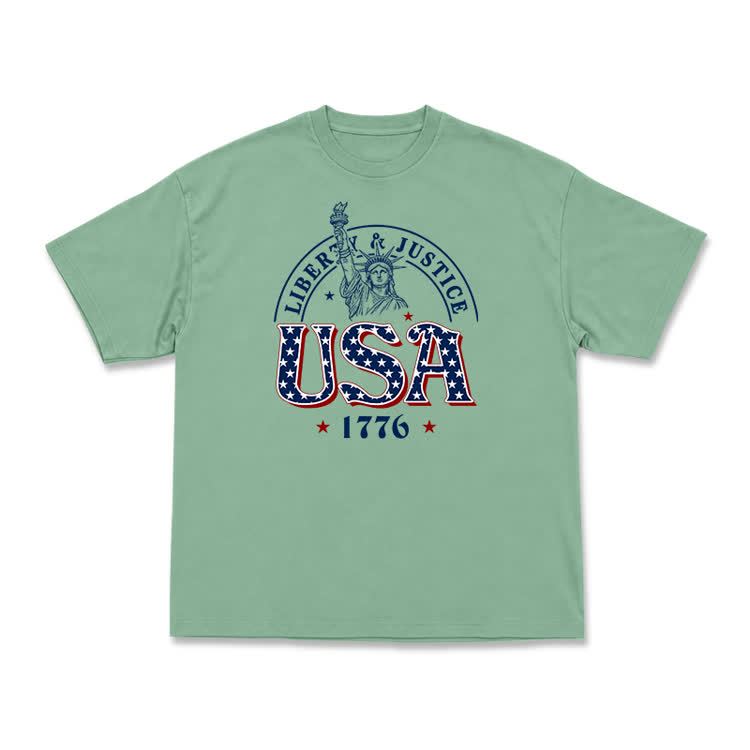 Liberty and Justice USA 1776 Patriotic Graphic T-Shirt - Light Green - US16-18(2XL) - image 5
