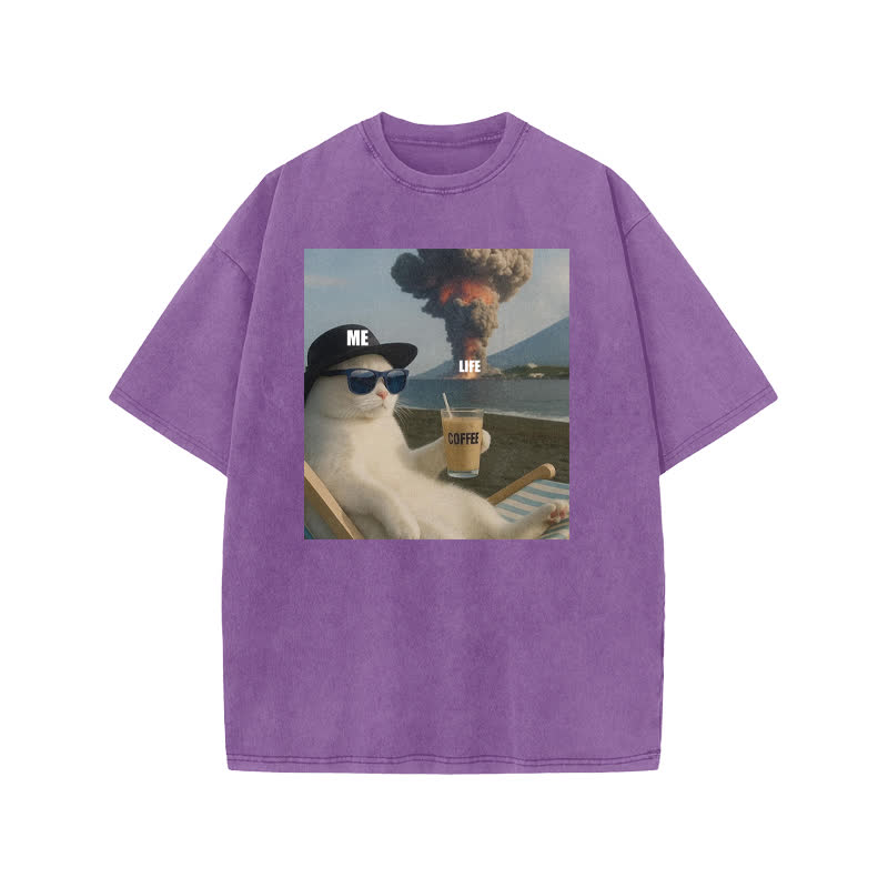 Unisex 100% Cotton Life Explosion Print Acid Washed T-shirt - Purple - US20-22(3XL) - image 9