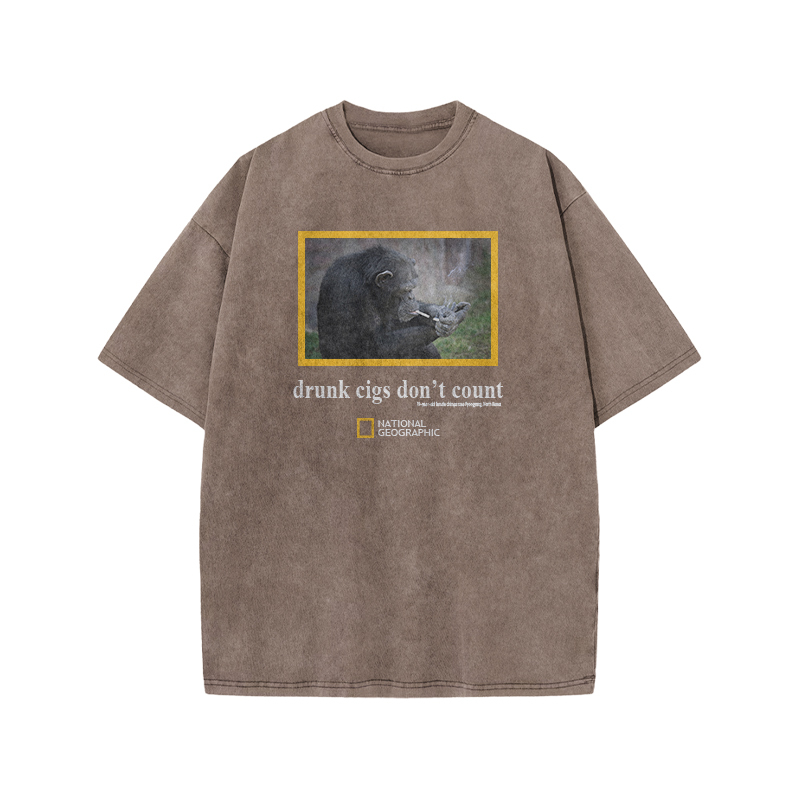 Drunk Cigs Don't Count Print Acid Washed T-shirt - Coffee - US20-22(3XL) - image 4