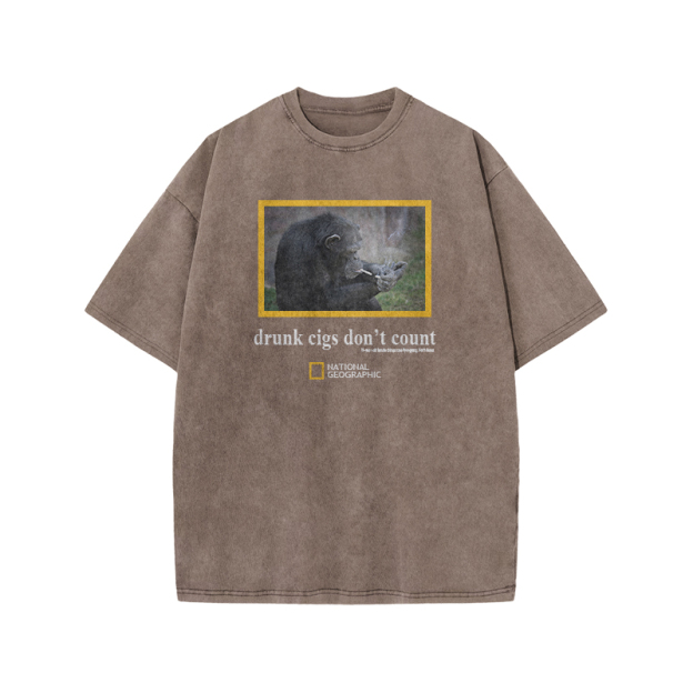 Drunk Cigs Don't Count Print Acid Washed T-shirt - Coffee - US20-22(3XL) - image 4