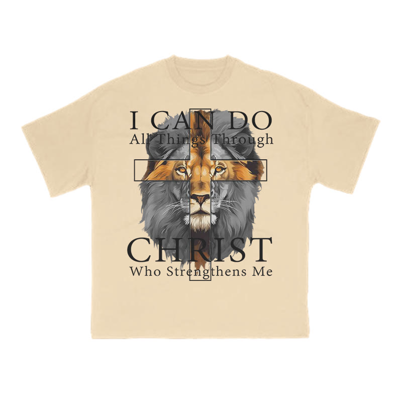 Unisex 100% Cotton Cross Lion Print T-shirt - Apricot - US16-18(2XL) - image 5