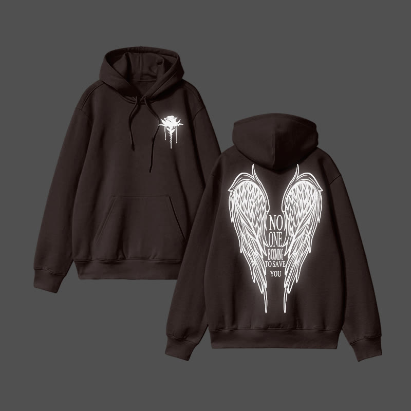 Unisex No One Is Coming To Save You Reflective Print Hoodie - Coffee - US16-18(2XL) - image 9