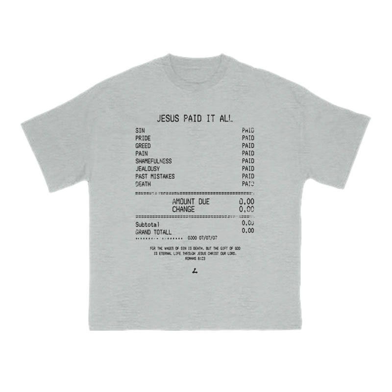 Unisex Jesus Paid It All Print T-shirt - Grey - US16-18(2XL) - image 3