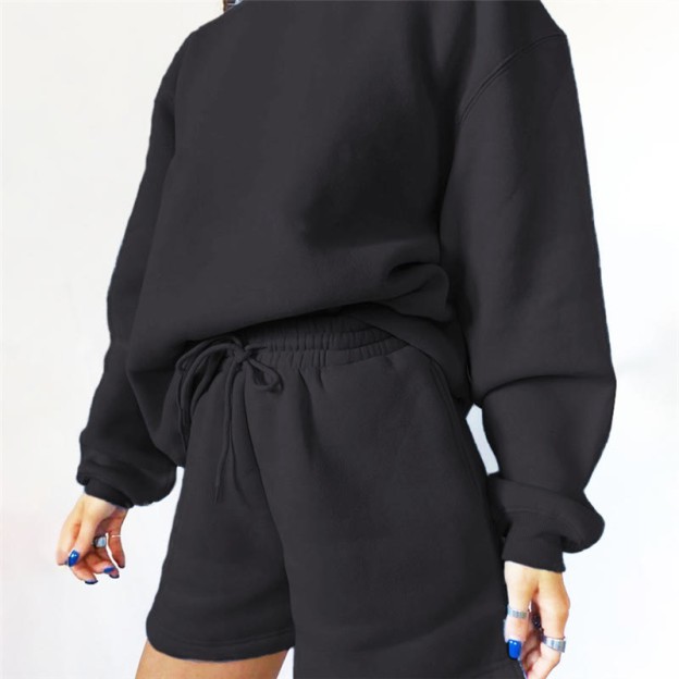 Casual Loose Solid Color Sweatshirt Set