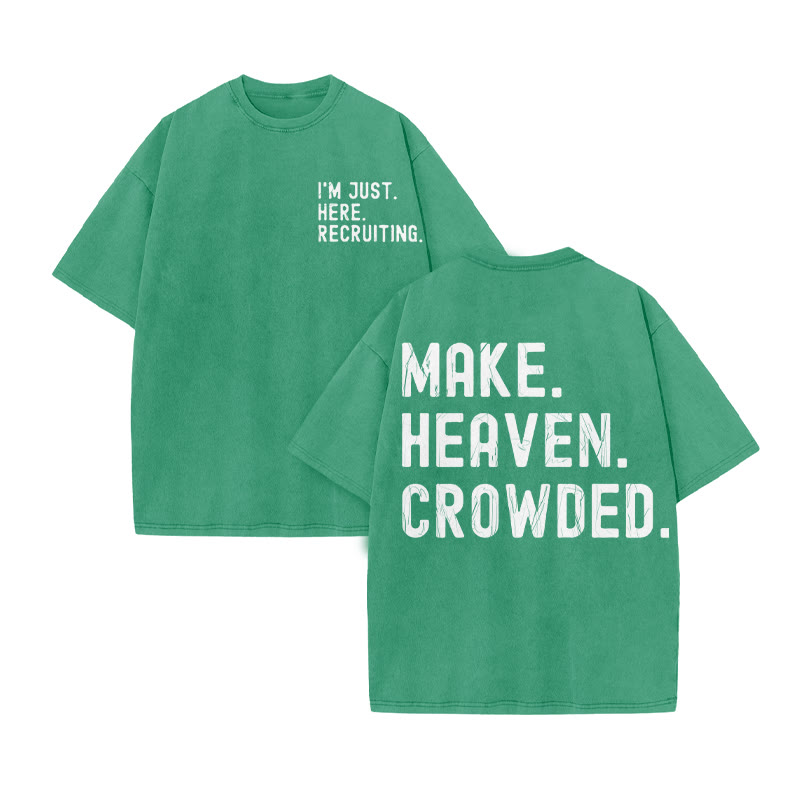 Make Heaven Crowded Print Acid Washed T-shirt - Green - US20-22(3XL) - image 6
