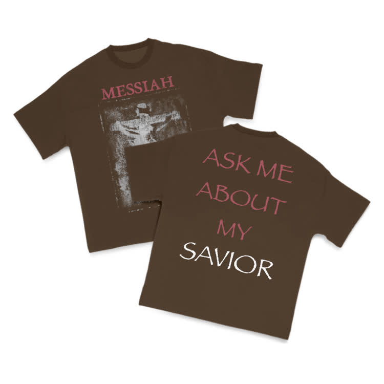 Ask Me About My Savior Print T-Shirt - Coffee - US16-18(2XL) - image 6