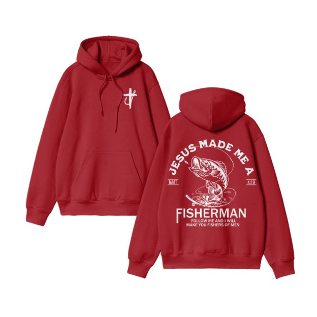 Unisex 100% Cotton Jesus Made Me A Fisherman Design Print Hoodie - Red - US16-18(2XL) - image 8