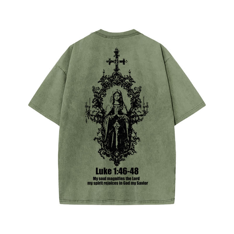 Unisex Luke 1:46-48 Print Acid Washed T-shirt - Army Green - US20-22(3XL) - image 5