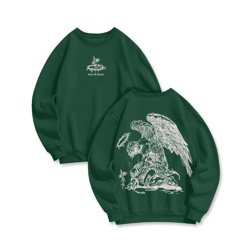Unisex 100% Cotton Jesus Is King Flower Of Hope Print Sweatshirt - Green - US16-18(2XL) - image 4