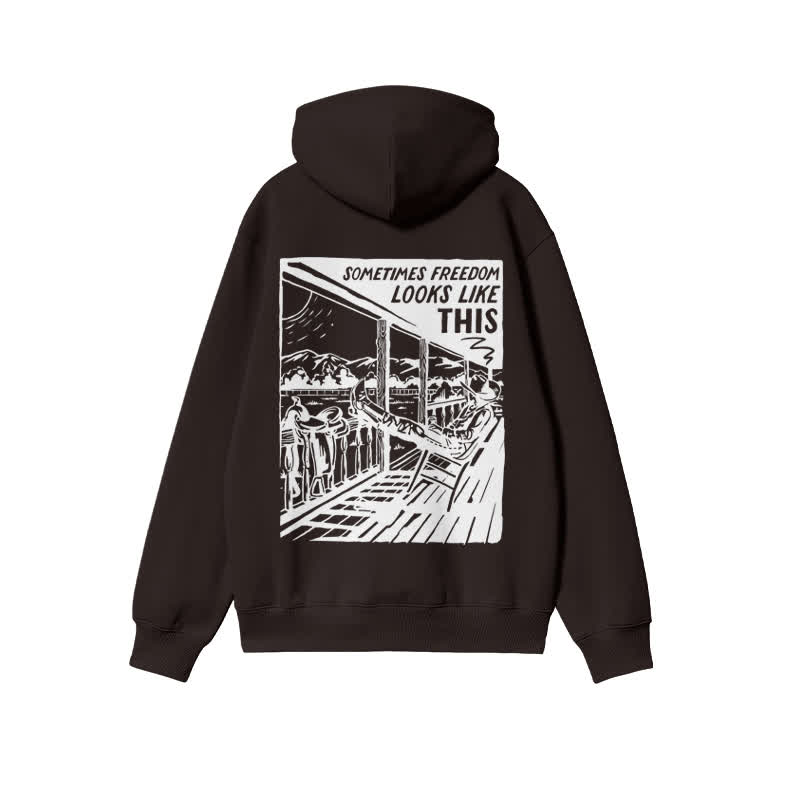 Unisex Western Leisure Time Print Hoodie - Coffee - 2XL - image 5