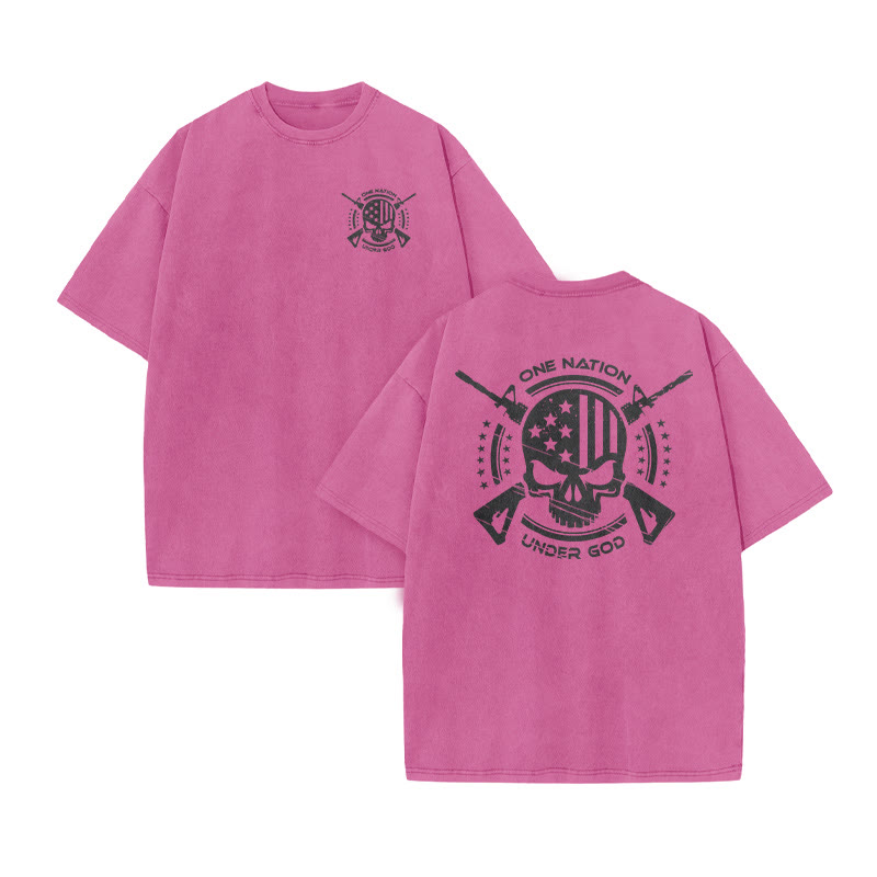 Unisex 100% Cotton One Nation Under God Print Acid Washed T-shirt - Pink - US20-22(3XL) - image 6