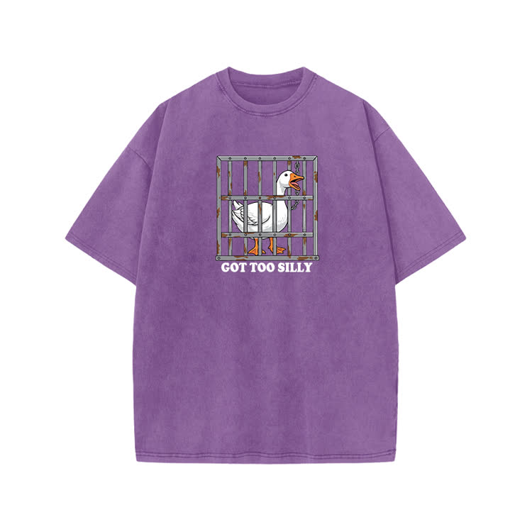 Casual Got Too Silly Goose Graphic Print Acid Washed T-shirt - Purple - US20-22(3XL) - image 6