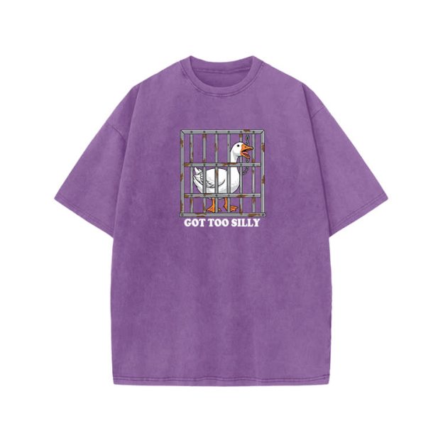 Casual Got Too Silly Goose Graphic Print Acid Washed T-shirt - Purple - US20-22(3XL) - image 6