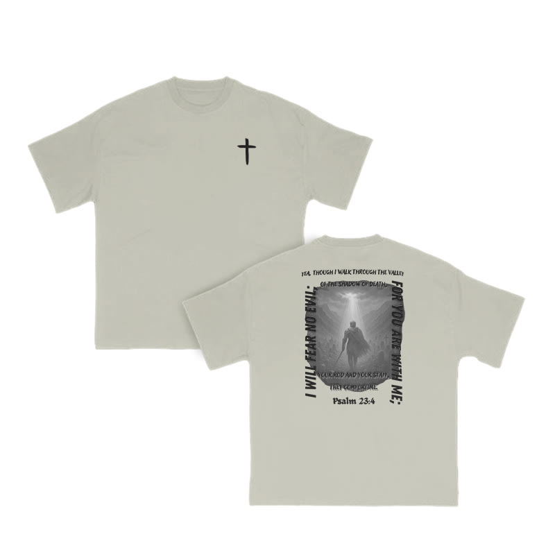 I Will Fear No Evil For You Are With Me Psalm 23:4 Print T-shirt - Warm Grey - US16-18(2XL) - image 5