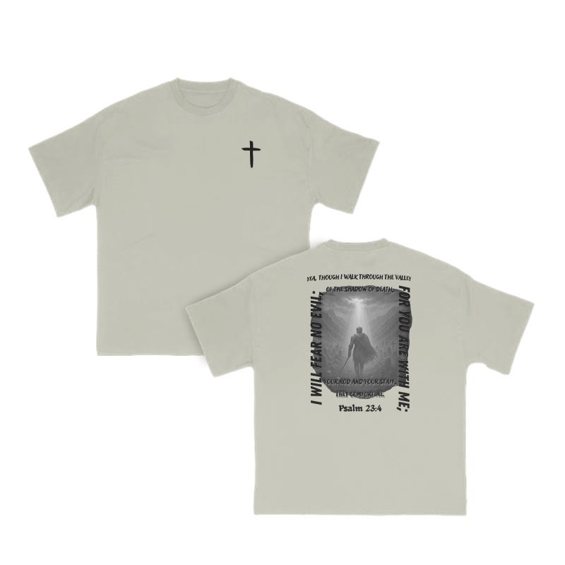 I Will Fear No Evil For You Are With Me Psalm 23:4 Print T-shirt - Warm Grey - US16-18(2XL) - image 5