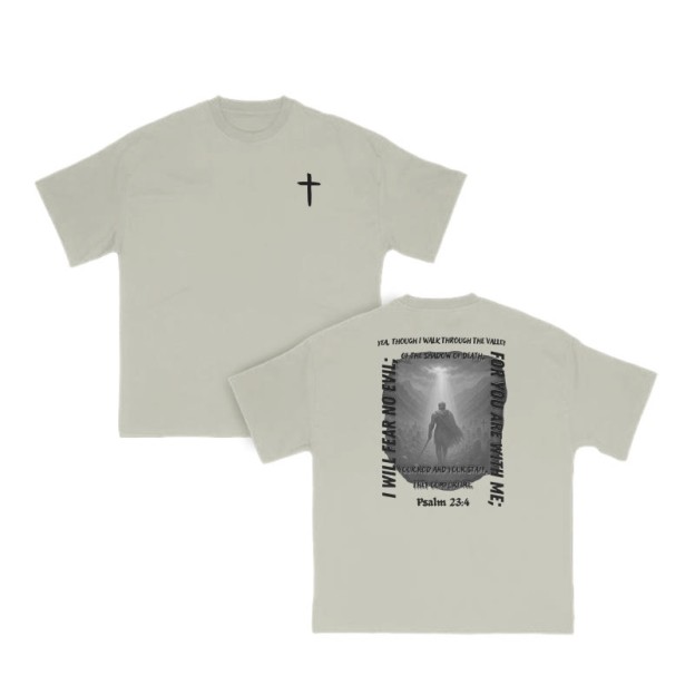 I Will Fear No Evil For You Are With Me Psalm 23:4 Print T-shirt - Warm Grey - US16-18(2XL) - image 5