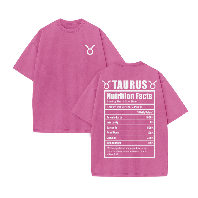TAURUS Nutrition Facts Print Acid Washed T-shirt - Pink - US20-22(3XL) - image 8