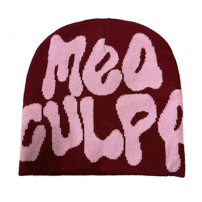 Mea Culpa Pattern Knit Hat - Wine - one size - image 25