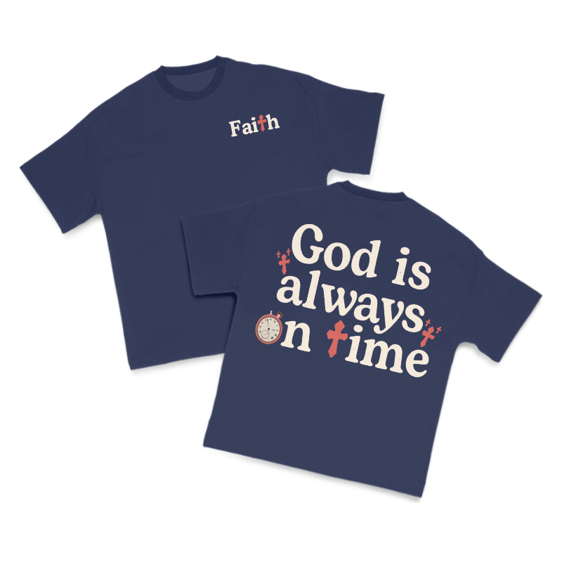 God Is Always On Time Print T-shirt - Navy Blue - US16-18(2XL) - image 10