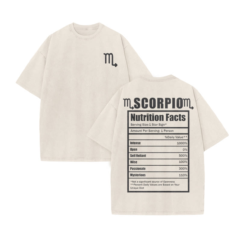 SCORPIOT Nutrition Facts Print Acid Washed T-shirt - Beige - US20-22(3XL) - image 3