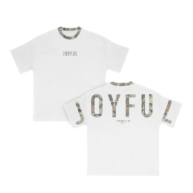 Joyful Romans 12:12 Dead Leaves Camouflage Print T-shirt - White - 8XL - image 3