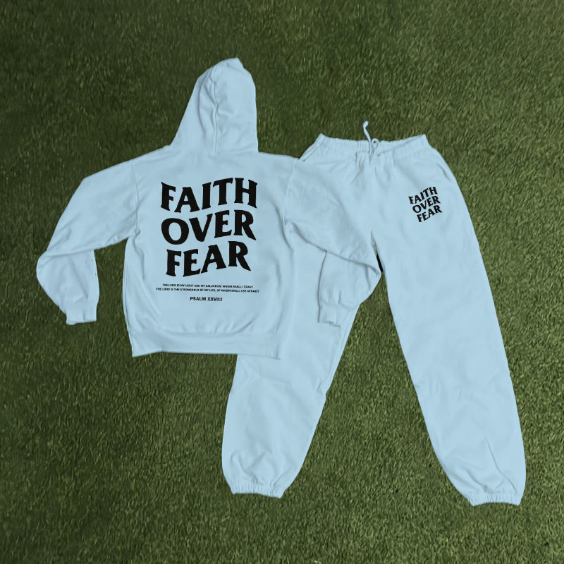 Faith Over Fear Print Causal Hoodie Set - Blue - US16-18(2XL) - image 14