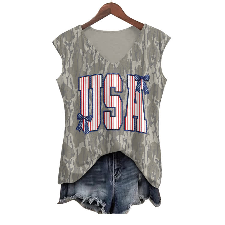 USA Camo Print V-neck Tank Top - Striped Bow - 5XL - image 6