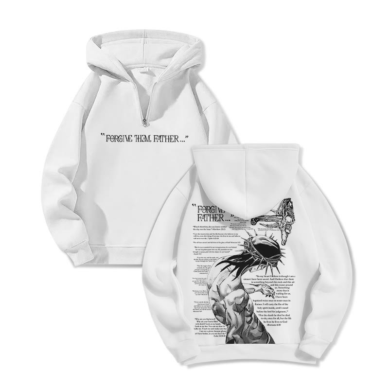 Forgive Them,Father Bible Verses Print Half Zip Hoodie - White - US32-34(5XL) - image 3