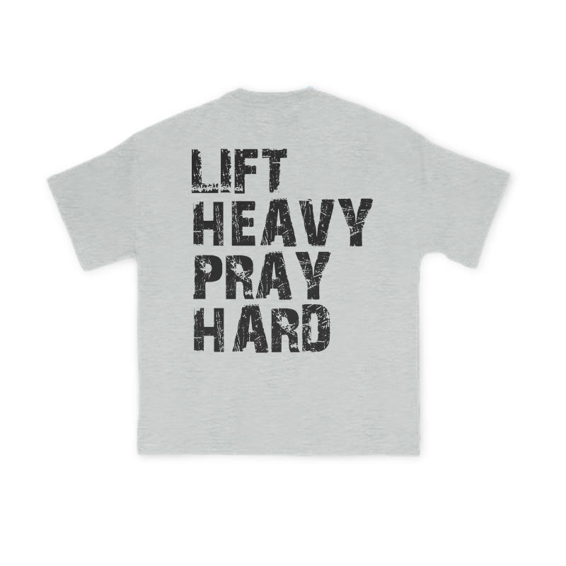 Unisex 100% Cotton Lift Heavy Pray Hard Print T-shirt - Grey - US16-18(2XL) - image 3