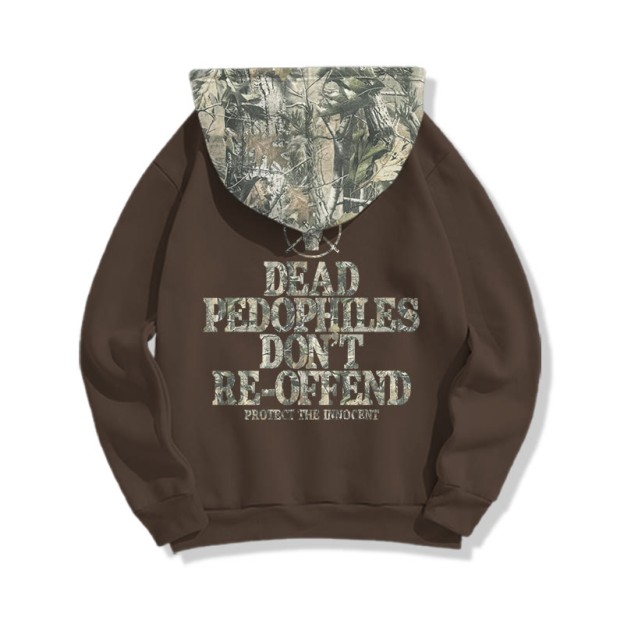 Dead Pedophiles Don't Re-offend Protect The Innocent Dead Leaves Camouflage Print Causal Hoodie - Coffee - US44-46(8XL) - image 5