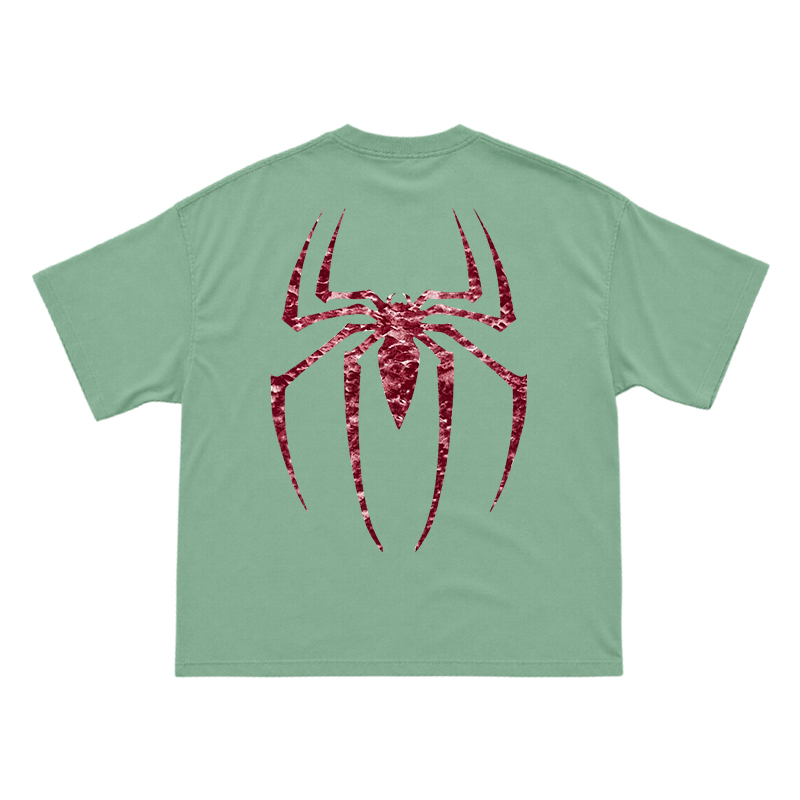 Street Style Spider Back Print Short Sleeve T-Shirt - Light Green - US16-18(2XL) - image 7