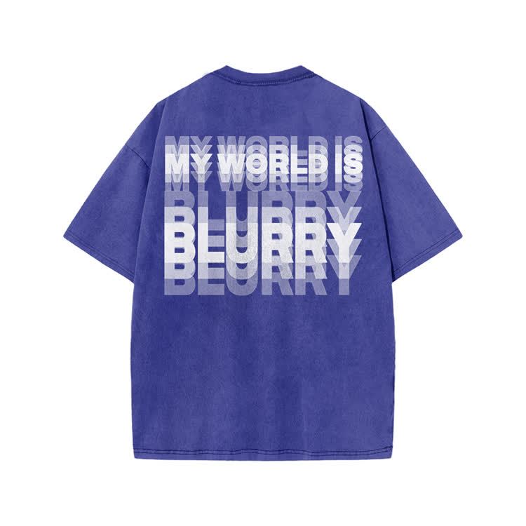 My World Is Blurry Print Acid Washed T-shirt - Blue - US20-22(3XL) - image 8