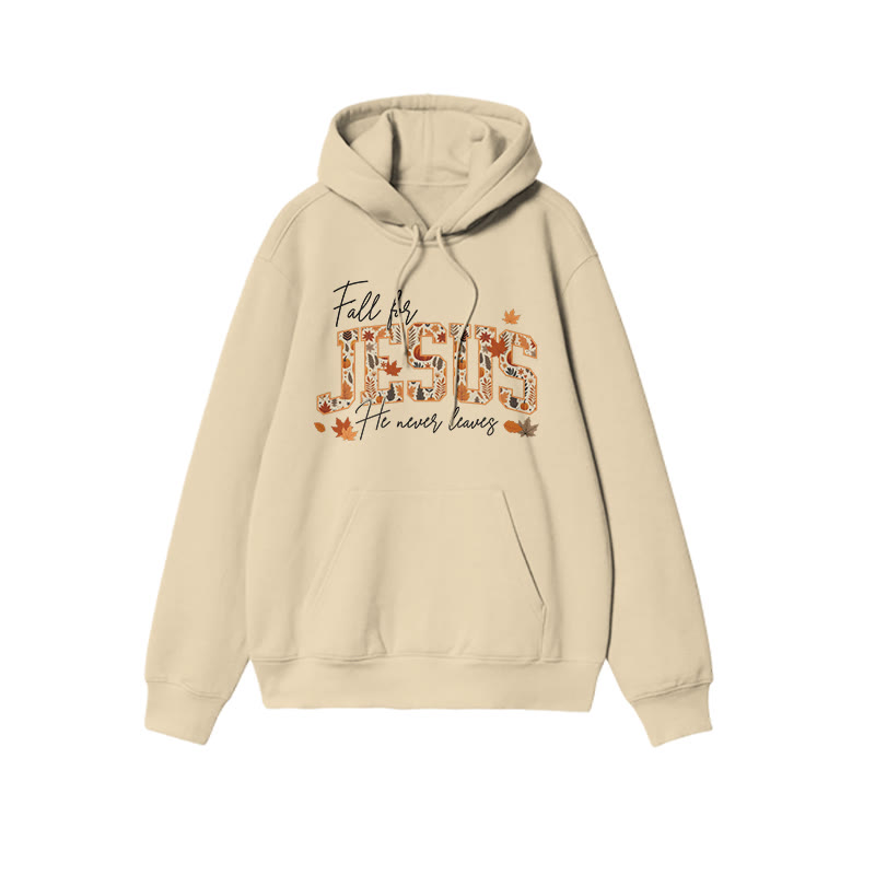 Unisex Fall For Jesus He Never Leaves Print Hoodie - Apricot - US16-18(2XL) - image 5