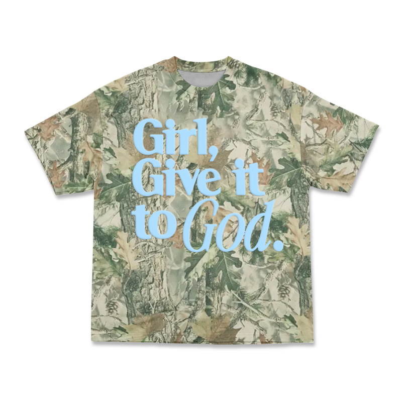 Casual Camo Girl Give It to God T-Shirt - Green Leaf - 3XL - image 11