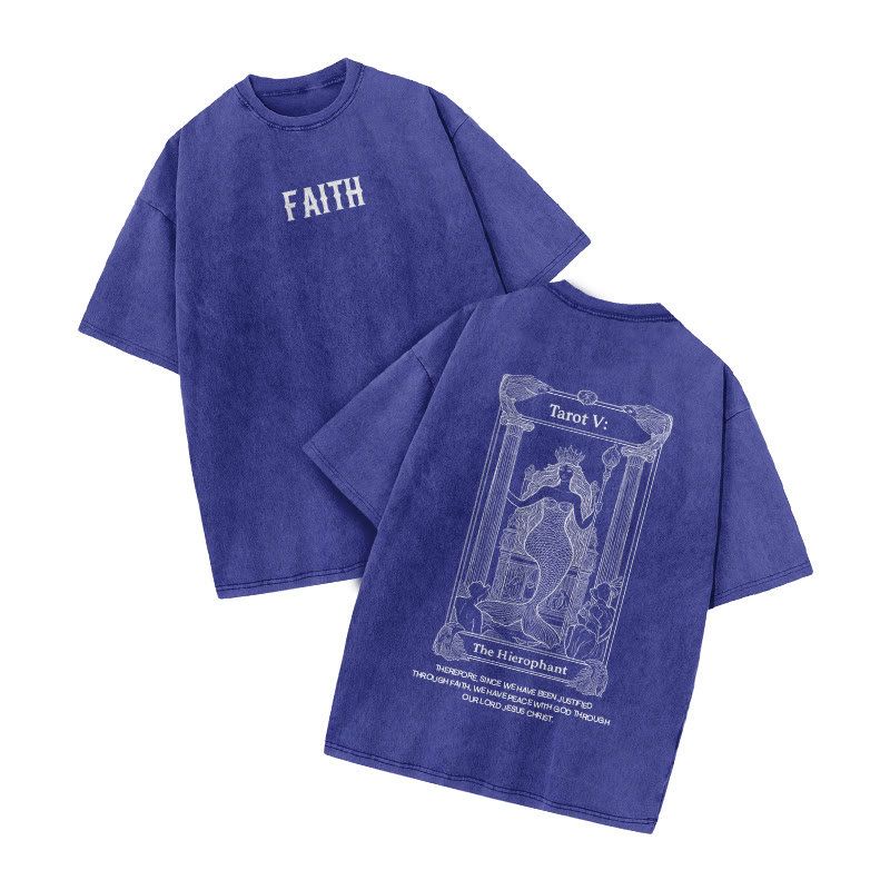 Faith Tarot The Hierophant Print Acid Washed T-shirt - Blue - US20-22(3XL) - image 6