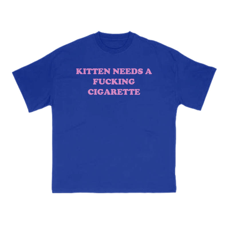 Kitten Needs A Fucking Cigarette Print T-shirt - Blue - US16-18(2XL) - image 9