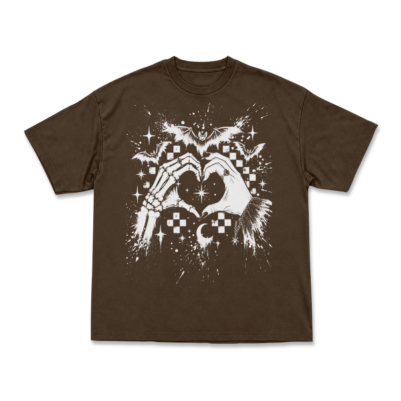 Gothic Skeleton Hand Heart Round Neck Graphic Print T-Shirt - Coffee - US16-18(2XL) - image 14