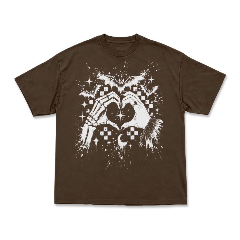 Gothic Skeleton Hand Heart Round Neck Graphic Print T-Shirt - Coffee - US16-18(2XL) - image 14